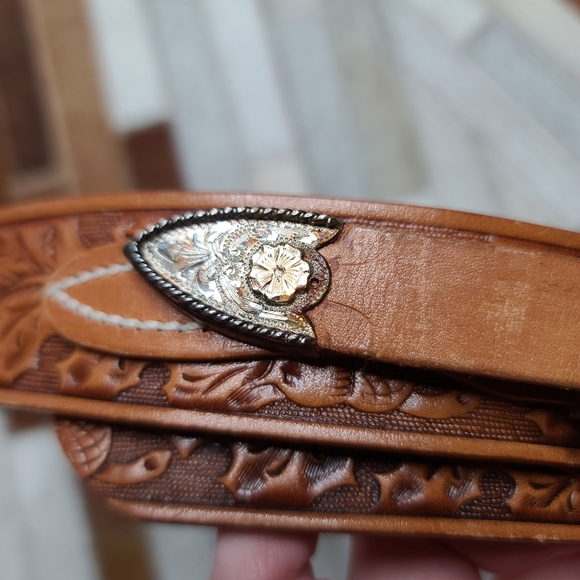 Sunset Trails Sterling/10kt. Belt with Genuine Carved Leather main image 8
